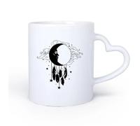 AYUEHBN Ceramic Heart-Shaped handleStoneware Cups for Coffee, Tea, Moon Face Feather Dreamcatcher 11oz/320ml Office, Home, Café, Dishwasher & Microwave Safe