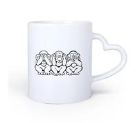 AYUEHBN Ceramic Heart-Shaped handleTea and Coffee Cups Monkey Animal Do Not See Hear Do Not Speak 11oz/320ml & Durable - Microwave & Dishwasher Safe