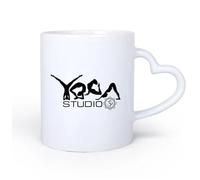 AYUEHBN Ceramic Heart-Shaped handleTea and Coffee Cups Yoga Studio Poses Word Meditation 11oz/320ml Ceramic Coffee Mug for Cappuccino Tea, Milk,