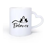 AYUEHBN Ceramic Heart-Shaped handleWhite Ceramic Coffee Mugs Yoga Center Lotus Pose Mediation Balance 11oz/320ml Unique Office Gift for Women & Men