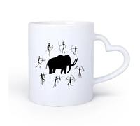 AYUEHBN Ceramic Heart-Shaped handleWhite Mugs Cave Paintings Ancient Animal Mammoth Hunting 11oz/320ml for Coffee, Soup, Tea, Milk, Latte, hot Cocoa, Ladies, Men
