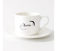 AYUEHBN Ceramic Mug Cup Karma Words Boomerang Yoga Studio Meditation Room （6oz/175ml） Unique Office Gift for Women & Men，Sets Tea Cup with Saucers (White)