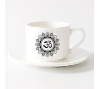 AYUEHBN Ceramic Tea Cup Mandala Yoga Studio Hinduism Meditation Relax （6oz/175ml） Stylish & Durable - Microwave & Dishwasher Safe，Sets Tea Cup with Saucers (White)