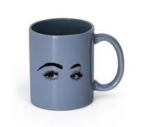 AYUEHBN Ceramics Ceramic Coffee Cup Beautiful Eyes Big Eye Lashes Beauty Salon Makeup （11oz/320ml） Ceramic Coffee Mugs for Home or Work Blue-Gray