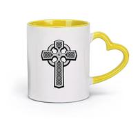 AYUEHBN Ceramics Ceramic Coffee Cup Irish Celtic Cross Ireland Druidic Patterns （11oz/320ml） Great for Home, Office, Cafes, Gift Ideas Yellow