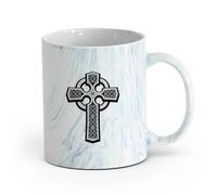 AYUEHBN Ceramics Ceramic Coffee Cup Irish Celtic Cross Ireland Druidic Patterns （11oz/320ml） Great for Home, Office, Cafes, Gift Ideas Marble Blue
