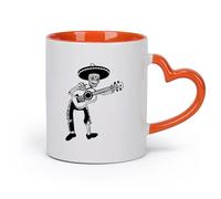 AYUEHBN Ceramics Ceramic Coffee Cup Mexican Skull Skeleton with Guitar Day of The Dead （11oz/320ml） Great Gift for Lovers Orange