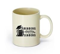 AYUEHBN Ceramics Ceramic Coffee Cup Readers Become Leaders Motivation Quote Books （11oz/320ml） Dishwasher Microwave Safe,for Office and Home Light Yellow