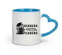 AYUEHBN Ceramics Ceramic Coffee Cup Readers Become Leaders Motivation Quote Books （11oz/320ml） Dishwasher Microwave Safe,for Office and Home Blue