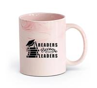 AYUEHBN Ceramics Ceramic Coffee Cup Readers Become Leaders Motivation Quote Books （11oz/320ml） Dishwasher Microwave Safe,for Office and Home Marble Pink
