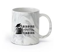 AYUEHBN Ceramics Ceramic Coffee Cup Readers Become Leaders Motivation Quote Books （11oz/320ml） Dishwasher Microwave Safe,for Office and Home Marble Black