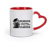 AYUEHBN Ceramics Ceramic Coffee Cup Readers Become Leaders Motivation Quote Books （11oz/320ml） Dishwasher Microwave Safe,for Office and Home Red
