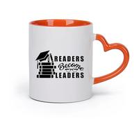 AYUEHBN Ceramics Ceramic Coffee Cup Readers Become Leaders Motivation Quote Books （11oz/320ml） Dishwasher Microwave Safe,for Office and Home Orange