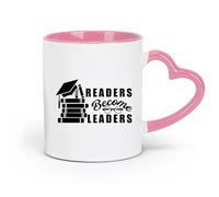 AYUEHBN Ceramics Ceramic Coffee Cup Readers Become Leaders Motivation Quote Books （11oz/320ml） Dishwasher Microwave Safe,for Office and Home Pink