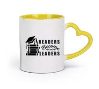 AYUEHBN Ceramics Ceramic Coffee Cup Readers Become Leaders Motivation Quote Books （11oz/320ml） Dishwasher Microwave Safe,for Office and Home Yellow