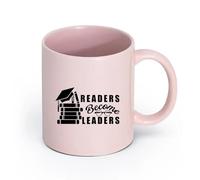 AYUEHBN Ceramics Ceramic Coffee Cup Readers Become Leaders Motivation Quote Books （11oz/320ml） Dishwasher Microwave Safe,for Office and Home Pink