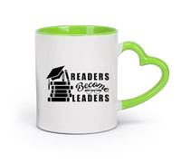 AYUEHBN Ceramics Ceramic Coffee Cup Readers Become Leaders Motivation Quote Books （11oz/320ml） Dishwasher Microwave Safe,for Office and Home Green