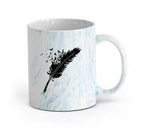 AYUEHBN Ceramics Ceramic Coffee Cup Writing Pen Feather Flock of Birds Ravens Writer （11oz/320ml） for Hot Beverages, Latte, Cappuccino Marble Blue
