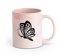 AYUEHBN Ceramics Ceramic Coffee Mug Butterfly Animals Insects Flower Patterns Wings Flying （11oz/320ml） Dishwasher Safe Marble Pink