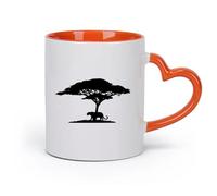 AYUEHBN Ceramics Ceramic Coffee Mug Lioness African Landscape Animal Big Cat Tree （11oz/320ml） Cappuccino, Latte Macchiato, Tea, Espresso Orange