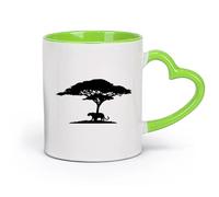 AYUEHBN Ceramics Ceramic Coffee Mug Lioness African Landscape Animal Big Cat Tree （11oz/320ml） Cappuccino, Latte Macchiato, Tea, Espresso Green