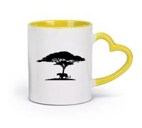 AYUEHBN Ceramics Ceramic Coffee Mug Lioness African Landscape Animal Big Cat Tree （11oz/320ml） Cappuccino, Latte Macchiato, Tea, Espresso Yellow