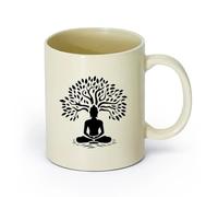 AYUEHBN Ceramics Ceramic Coffee Mug Spiritual Life Sitting Buddha Lotus Pose Yoga （11oz/320ml） Dishwasher Microwave Safe,for Office and Home Light Yellow