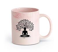AYUEHBN Ceramics Ceramic Coffee Mug Spiritual Life Sitting Buddha Lotus Pose Yoga （11oz/320ml） Dishwasher Microwave Safe,for Office and Home Marble Pink