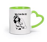 AYUEHBN Ceramics Ceramic Coffee Mug We Can Do It Pin Up Beauty Girl Power Retro Woman （11oz/320ml） for Espresso, Tea- Set Green