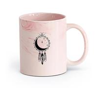AYUEHBN Ceramics Ceramic Cup Bedroom Moon Stars Night Ethnic Dreamcatcher （11oz/320ml） for Coffee, Soup, Tea, Milk, Latte, hot Cocoa, Ladies, Men Marble Pink