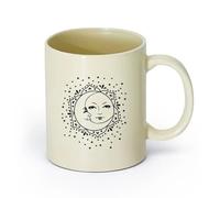 AYUEHBN Ceramics Ceramic Cup for Home and Office Moon and Sun Stars Flower Face （11oz/320ml） Stylish & Durable - Microwave & Dishwasher Safe Light Yellow