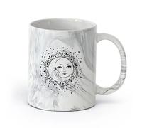 AYUEHBN Ceramics Ceramic Cup for Home and Office Moon and Sun Stars Flower Face （11oz/320ml） Stylish & Durable - Microwave & Dishwasher Safe Marble Black