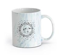AYUEHBN Ceramics Ceramic Cup for Home and Office Moon and Sun Stars Flower Face （11oz/320ml） Stylish & Durable - Microwave & Dishwasher Safe Marble Blue