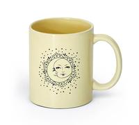 AYUEHBN Ceramics Ceramic Cup for Home and Office Moon and Sun Stars Flower Face （11oz/320ml） Stylish & Durable - Microwave & Dishwasher Safe Beige