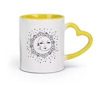 AYUEHBN Ceramics Ceramic Cup for Home and Office Moon and Sun Stars Flower Face （11oz/320ml） Stylish & Durable - Microwave & Dishwasher Safe Yellow