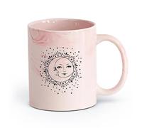 AYUEHBN Ceramics Ceramic Cup for Home and Office Moon and Sun Stars Flower Face （11oz/320ml） Stylish & Durable - Microwave & Dishwasher Safe Marble Pink