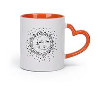 AYUEHBN Ceramics Ceramic Cup for Home and Office Moon and Sun Stars Flower Face （11oz/320ml） Stylish & Durable - Microwave & Dishwasher Safe Orange