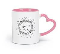 AYUEHBN Ceramics Ceramic Cup for Home and Office Moon and Sun Stars Flower Face （11oz/320ml） Stylish & Durable - Microwave & Dishwasher Safe Pink