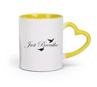 AYUEHBN Ceramics Ceramic Cup Just Breathe Quote Inspirational Words Motivational Yoga Center Meditation （11oz/320ml） for Home and Office Yellow