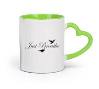 AYUEHBN Ceramics Ceramic Cup Just Breathe Quote Inspirational Words Motivational Yoga Center Meditation （11oz/320ml） for Home and Office Green