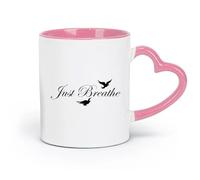 AYUEHBN Ceramics Ceramic Cup Just Breathe Quote Inspirational Words Motivational Yoga Center Meditation （11oz/320ml） for Home and Office Pink