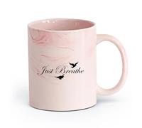 AYUEHBN Ceramics Ceramic Cup Just Breathe Quote Inspirational Words Motivational Yoga Center Meditation （11oz/320ml） for Home and Office Marble Pink