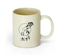 AYUEHBN Ceramics Ceramic Cup Written Word Japan Japanese Eastern Cozy Big Home （11oz/320ml） Dishwasher Microwave Safe,for Office and Home Light Yellow