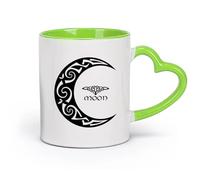 AYUEHBN Ceramics Ceramic Cups with Handles Celtic Moon Ornament Crescent Home （11oz/320ml） Ceramic Coffee Mug for Cappuccino Tea, Milk, Green