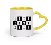 AYUEHBN Ceramics Ceramic Cups with Handles Chessmen Chess Game Club Chessboard （11oz/320ml） Great for Home, Office, Cafes, Gift Ideas Yellow
