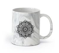 AYUEHBN Ceramics Ceramic Cups with Handles Mandala Hinduism Lotus Flower Symbol （11oz/320ml） Stylish & Durable - Microwave & Dishwasher Safe Marble Black