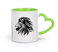 AYUEHBN Ceramics Ceramic Drinkware for Home Angry Animal Head Wild African Lion （11oz/320ml） Dishwasher Microwave Safe,for Office and Home Green