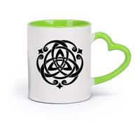 AYUEHBN Ceramics Ceramic Drinkware for Home Irish Celtic Cross Talisman Ornament （11oz/320ml） Cappuccino, Latte Macchiato, Tea, Espresso Green
