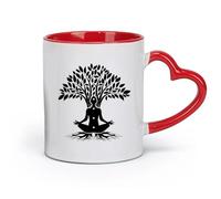 AYUEHBN Ceramics Ceramic Drinkware for Home Meditation Tree Girl Chakras Yoga Studio （11oz/320ml） for Tea, Hot Chocolate Red