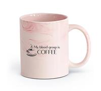 AYUEHBN Ceramics Ceramic Mug Cup Coffee Time My Blood Group is Coffee Funny Quote （11oz/320ml） Office, Home, Café, Dishwasher & Microwave Safe Marble Pink